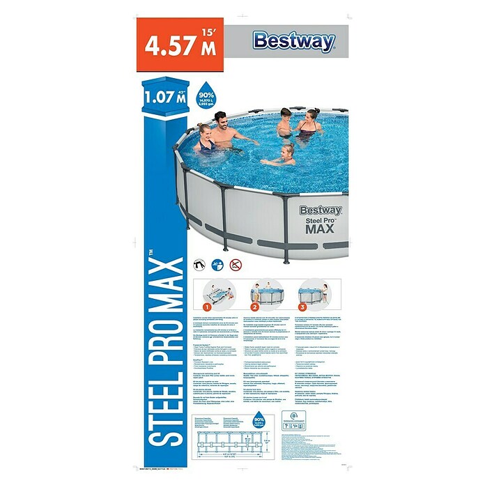 Bestway Opzetzwembad Steel Pro Max Set 457x107 (Ø x h: 457 x 107 cm, Grijs, 14.970 l) | BAUHAUS