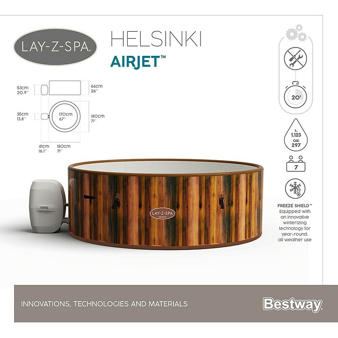 Bestway Lay-Z-Spa Opblaasbare jacuzzi Helsinki (Ø x h: 180 x 66 cm, Bruin, 1.123 l) | BAUHAUS
