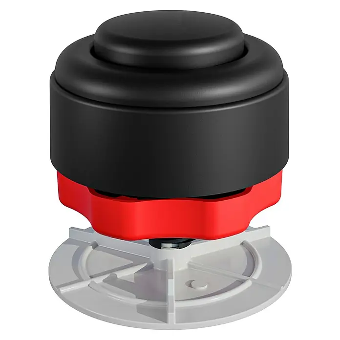 Pulsador de descarga simple - Negro - Pie de dispositivo negro de alta calidad con mecanismo giratorio rojo y base blanca para una estabilidad y facilidad de uso óptimas.