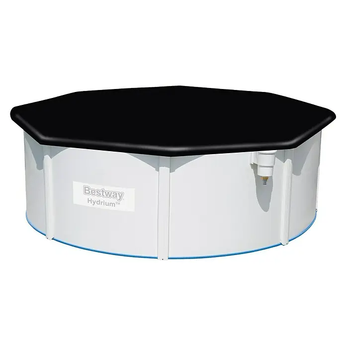 Bestway Pool-Abdeckplane - Durchmesser: 401 cm, Material: Kunststoff - Produktbild des Bestway Hydrium Pool Sets, einem runden Aufstellpool mit schwarzem Rand und weißen Seitenwänden.