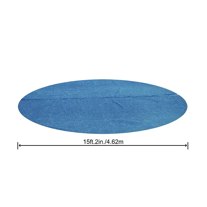 Bestway Pool-Abdeckplane Solar - Durchmesser: 462 cm, Material: Kunststoff - Blaue Poolabdeckung, kreisförmig, mit Größenangabe 15ft. 2in./4.62m für eine einfache Größenbestimmung.