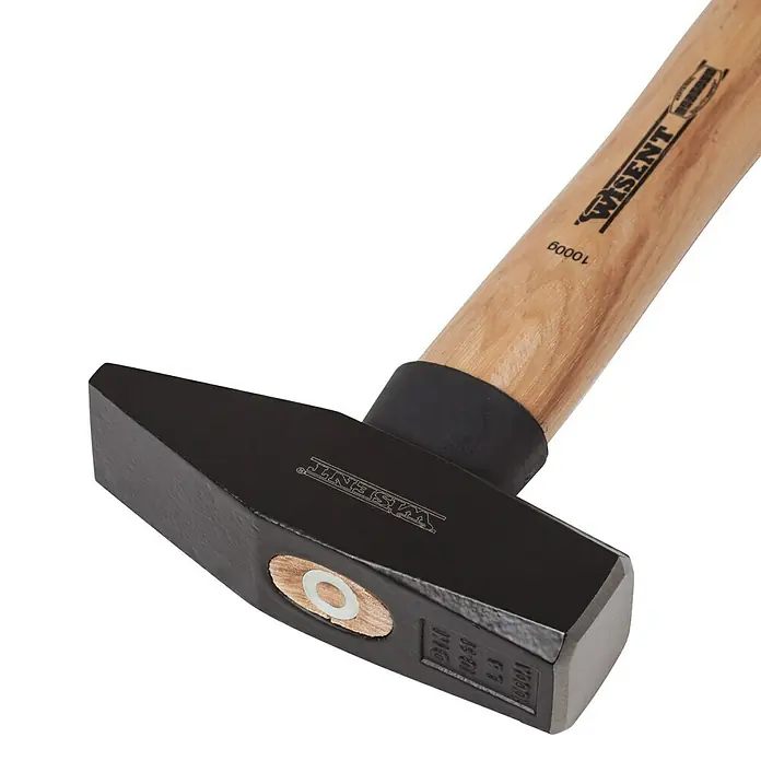 Wisent Schlosserhammer - 1.000 g, Holz Hickory - Nahaufnahme eines WISENT Schlosserhammers mit Holzgriff und schwarzem Hammerkopf.