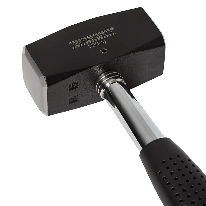 Wisent Mazo - 1.000 g, Acero, Mango de acero - Primer plano de un martillo negro WISENT de 1000 g con mango plateado y zona de agarre negra texturizada.