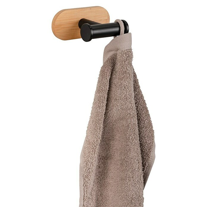 Wenko Orea Colgador de baño (Negro/Bambú) | BAUHAUS