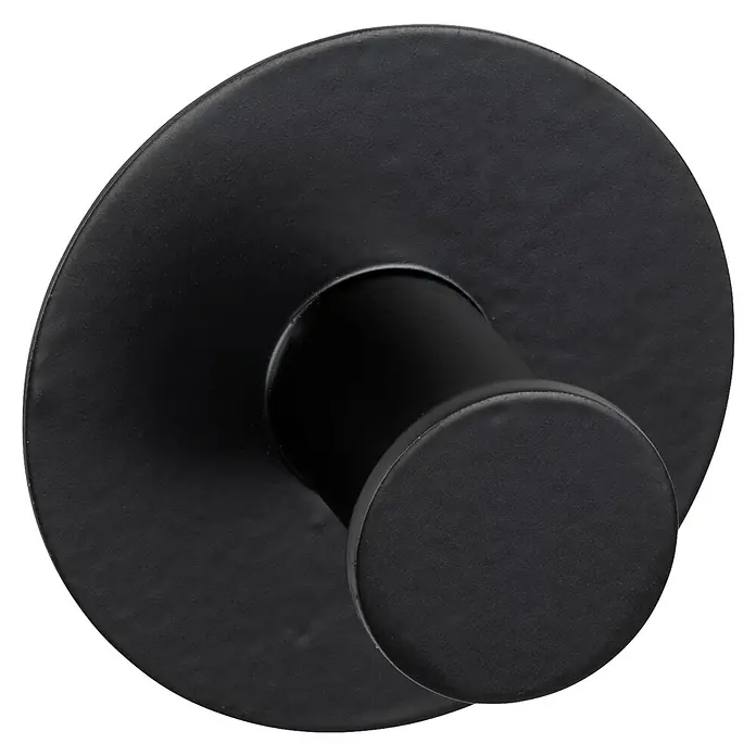 Wenko Klebehaken - L x H: 3,3 x 5 cm, Anzahl Haken: 1 Stk. - Schwarzer Wandhaken aus Metall mit runder Basis und zylindrischem Hakenarm für Badaccessoires. Praktisch und stilvoll.