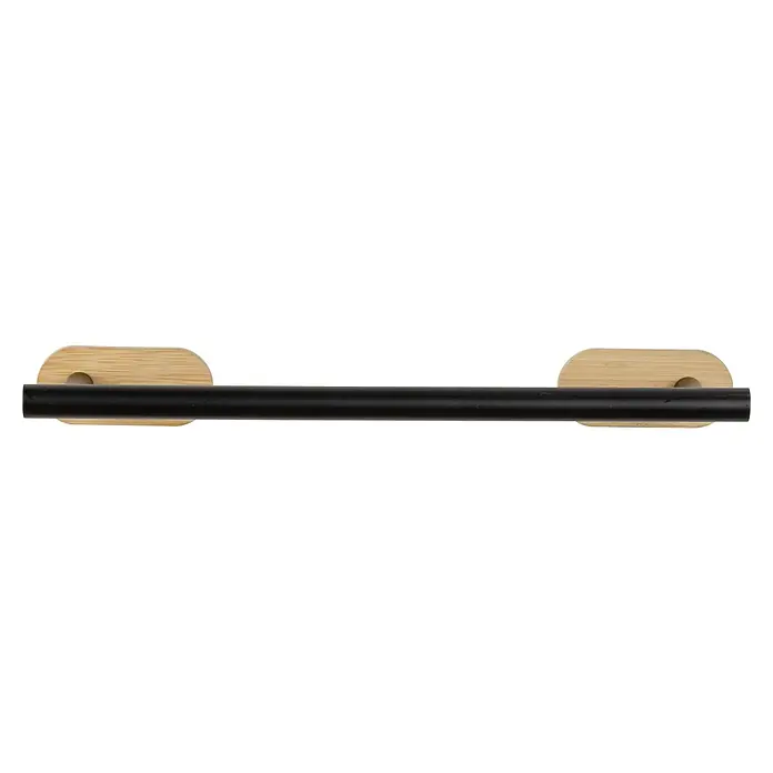 Wenko Orea Toallero de barra - Negro/Bambú - Barra negra con extremos de madera, ofreciendo un diseño minimalista y funcional para toallero o barra de armario.