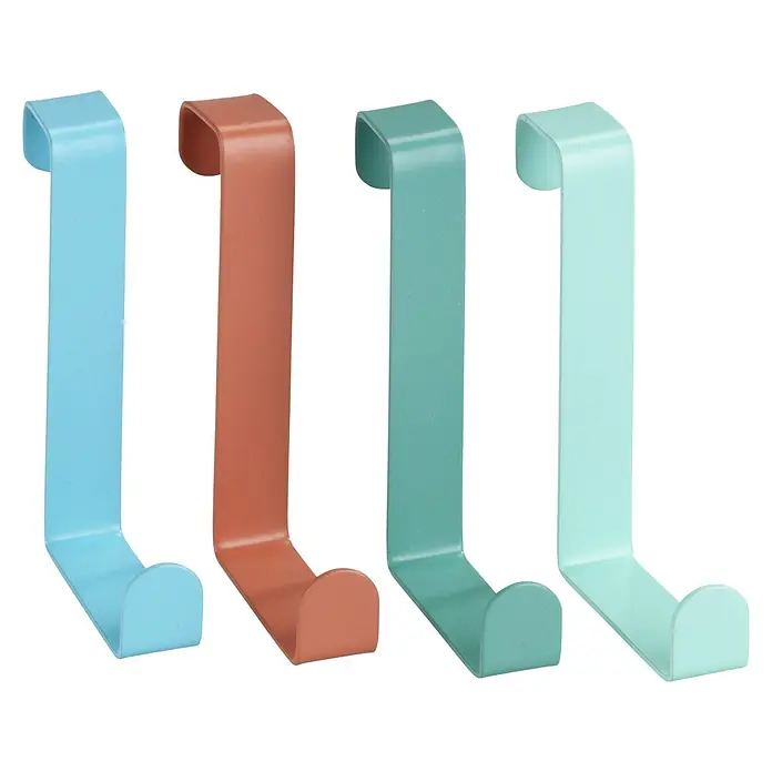 Wenko Colgador de baño Sobrepuerta - Multicolor, 4 ud. - Cuatro colgadores de puerta coloridos y modernos para almacenamiento adicional en el hogar. Solución de almacenamiento práctica.