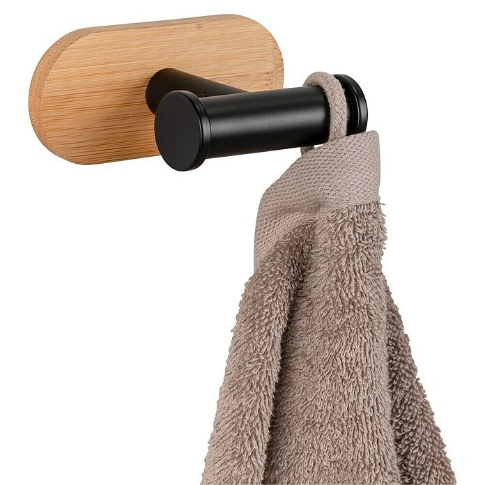 Wenko Orea Colgador de baño (Negro/Bambú) | BAUHAUS