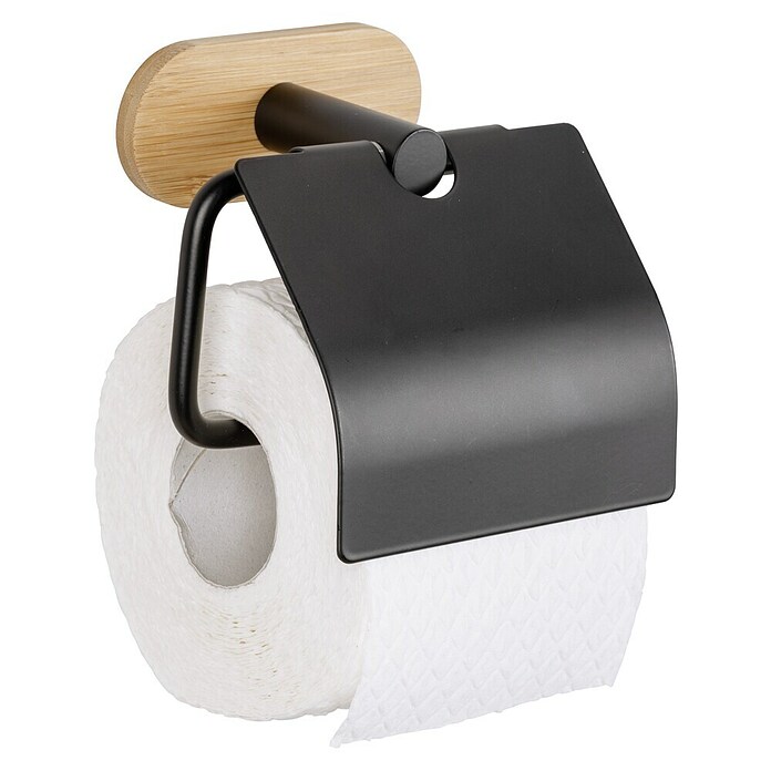 Wenko Orea Portarrollos papel higiénico (Con tapa, Negro/Bambú) | BAUHAUS