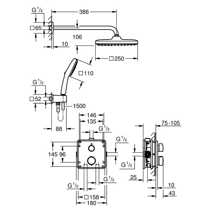 Grohe Conjunto de ducha Vitalio Comfort 250 (Número de tipos de chorro: 2 ud., Cromo) | BAUHAUS