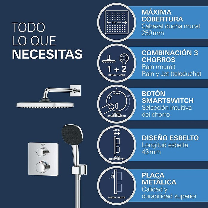 Grohe Conjunto de ducha Vitalio Comfort 250 (Número de tipos de chorro: 2 ud., Cromo) | BAUHAUS