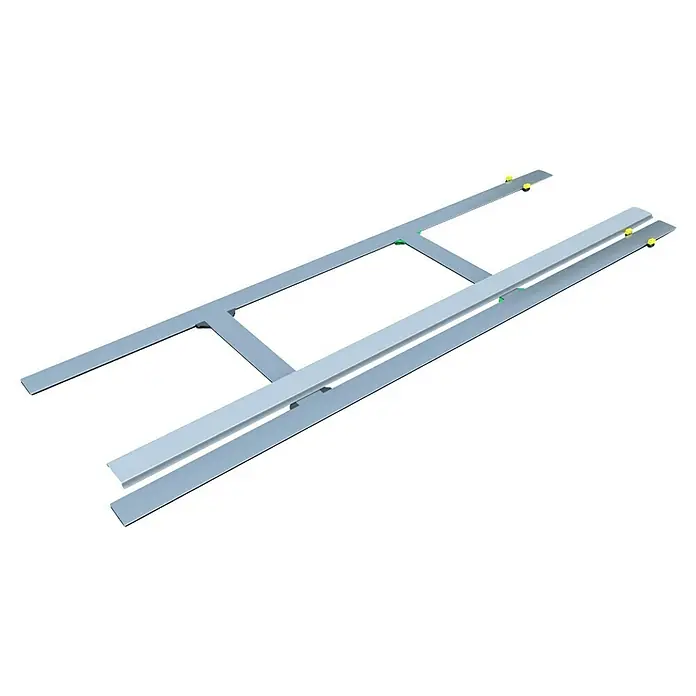 Entravia Kabelkanal für CW100 - Passend für: Entravia Simple-Pocket Schiebetürsystem - Hellgraues Metallrahmen-Montagesystem mit kleinen gelben und grünen Elementen.