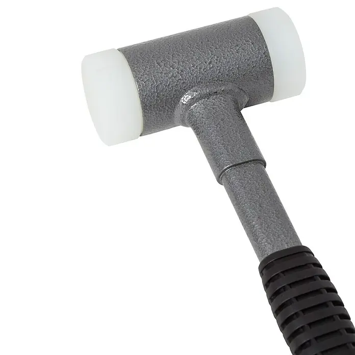 Halder Supercraft Schonhammer - Durchmesser Kopf: 50 mm, Hart - Nahaufnahme eines Schonhammers mit grauem Kopf und weißem Schlagflächen für schonendes Arbeiten.