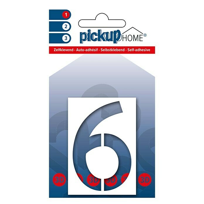 Pickup 3D Home Huisnummer Milan (Hoogte: 6 cm, Motief: 6, Wit, Kunststof, Zelfklevend)