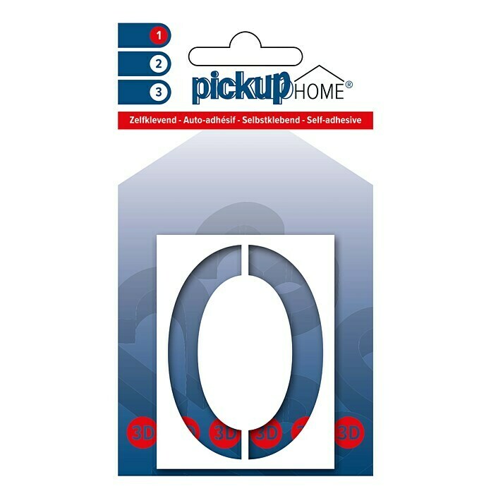 Pickup 3D Home Huisnummer (Hoogte: 6 cm, Motief: 0, Wit, Kunststof, Zelfklevend)