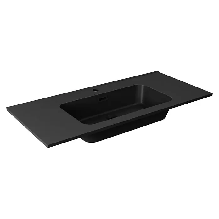 Lanzet Dune Badmöbel-Set - Gesamtbreite Badmöbel: 101 cm, Berg Eiche/Schwarz, Bewegungsmelder mit LED-Beleuchtung - Schwarzes Waschbecken mit integrierter Arbeitsplatte. Stilvolles Design für moderne Badezimmer.