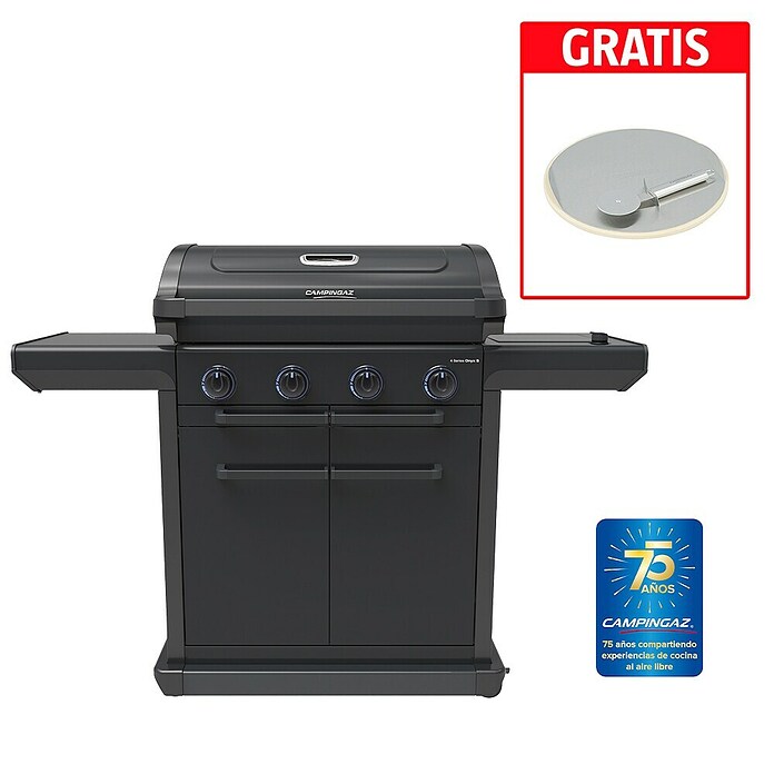 Campingaz Barbacoa de gas Onyx Premium + Piedra para pizza y cortador (Superficie de la parrilla (An x Pr): 61 x 46 cm, 3,4 kW, Número de quemadores: 4) | BAUHAUS