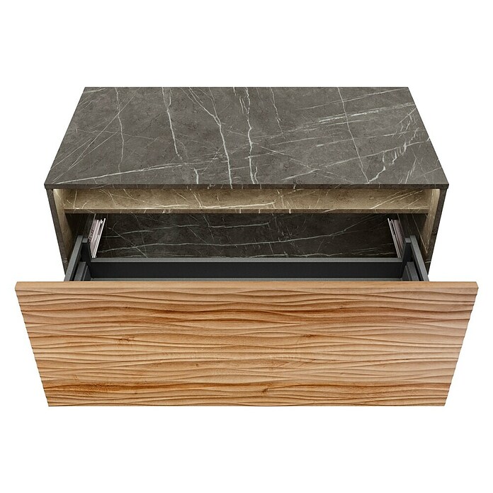 Lanzet Dune Waschtischunterschrank (B x T x H: 100,3 x 46,2 x 46 cm, Grau-Marmor/Berg Eiche) | BAUHAUS