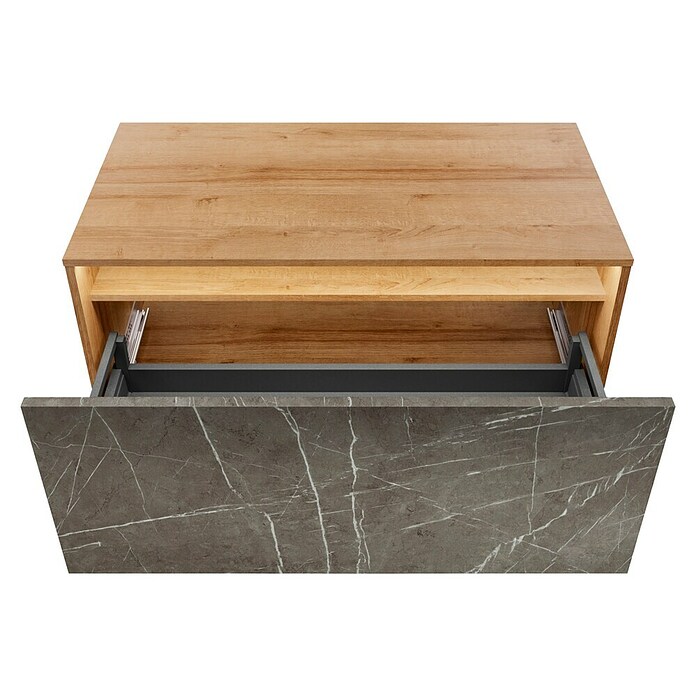 Lanzet Dune Badmöbel-Set (Gesamtbreite Badmöbel: 101 cm, Berg Eiche/Grau-Marmor) | BAUHAUS