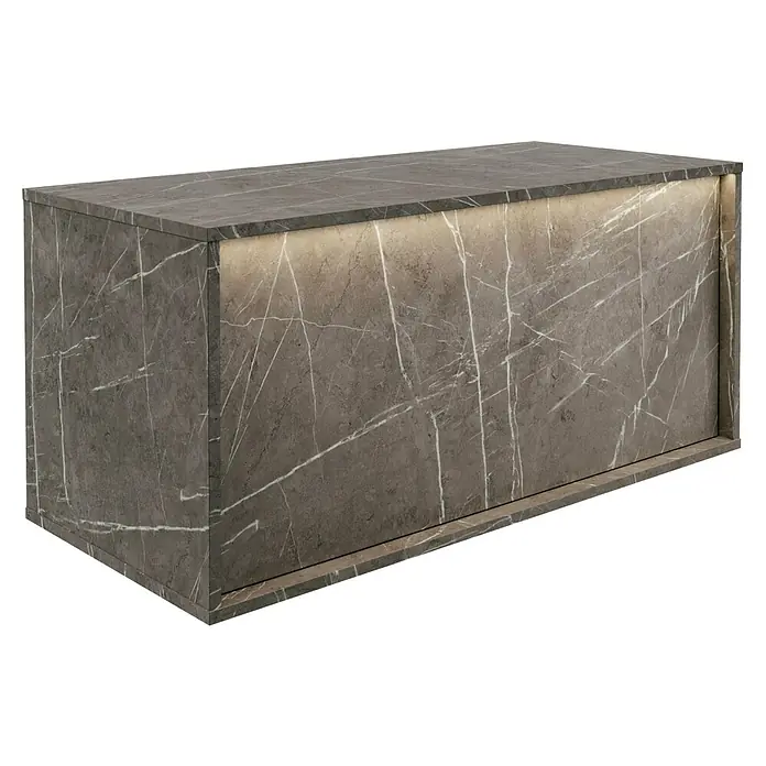 Lanzet Dune Waschtischunterschrank - B x T x H: 100,3 x 46,2 x 46 cm, Grau-Marmor - Marmorverkleidete Theke mit integrierter Beleuchtung, elegantes Design für moderne Innenräume.