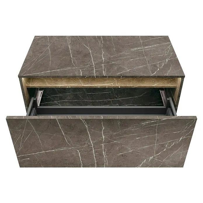 Lanzet Dune Waschtischunterschrank - B x T x H: 100,3 x 46,2 x 46 cm, Grau-Marmor - Schubladenelement mit Marmoroberfläche. Eleganter Schubladenschrank mit einer Schublade für stilvolle Aufbewahrungslösungen.