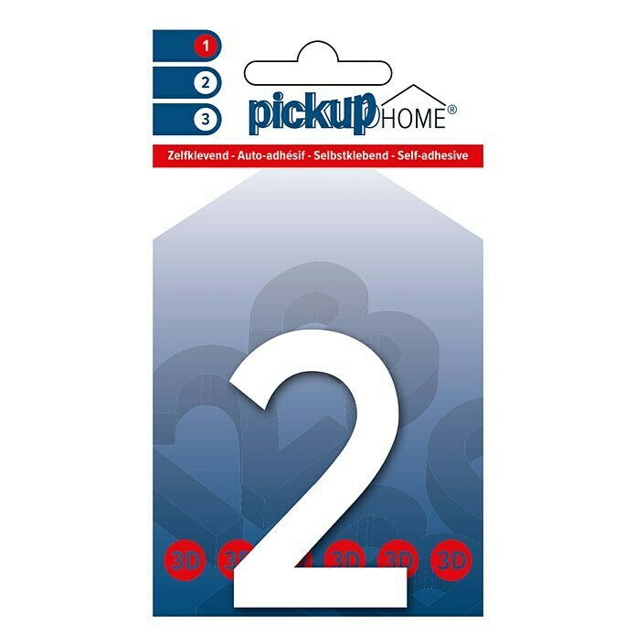 Pickup 3D Home Huisnummer (Hoogte: 6 cm, Motief: 2, Wit, Kunststof, Zelfklevend)