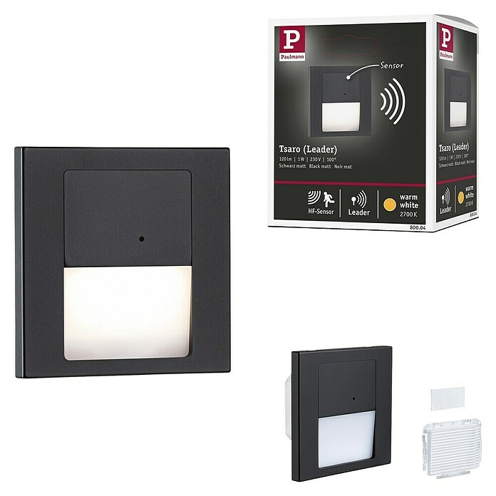Paulmann Aplique de pared LED Tsaro Leader (L x An x Al: 3,6 x 8 x 8 cm, Blanco cálido, Negro Mate) | BAUHAUS
