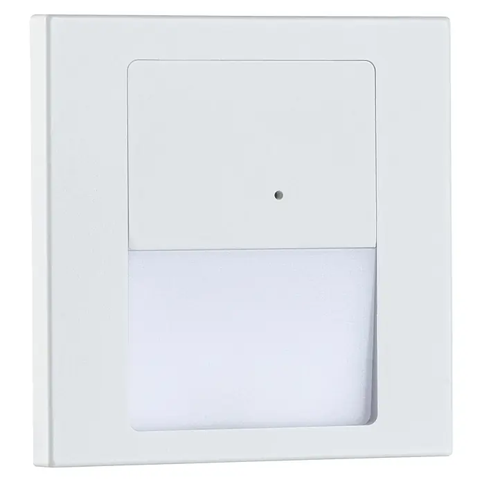 Paulmann LED-Wandleuchte Tsaro Leader - L x B x H: 3,6 x 8 x 8 cm, Warmweiß, Weiß matt - Nahaufnahme einer weißen rechteckigen LED-Wandleuchte mit sanftem, warmem Lichtschein.
