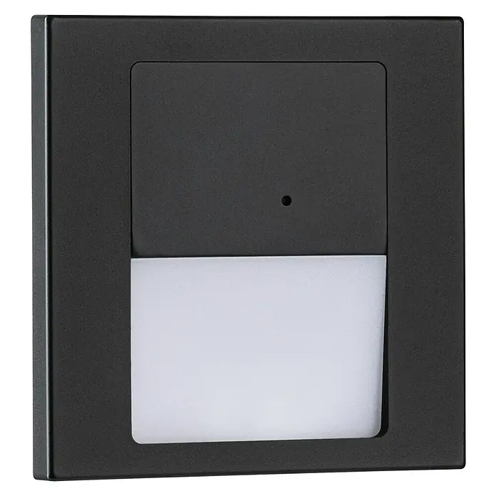 Paulmann LED-Wandleuchte Tsaro Leader - L x B x H: 3,6 x 8 x 8 cm, Warmweiß, Schwarz matt - Nahaufnahme eines schwarzen LED-Nachtlichts für die Wandmontage, das ein sanftes, weißes Licht ausstrahlt und eine moderne Beleuchtungslösung bietet.