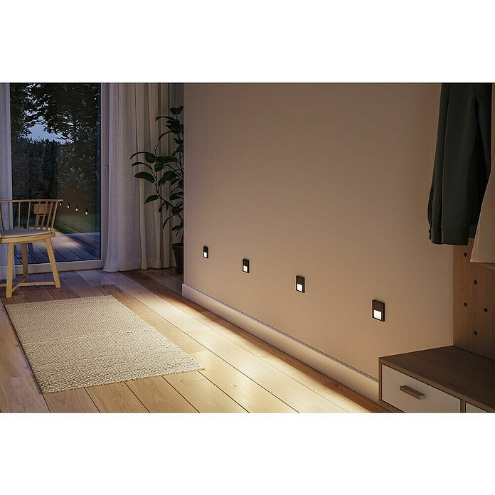 Paulmann Zidna LED svjetiljka Tsaro Follower  (1 W, D x Š x V: 3,6 x 8 x 8 cm, Crna mat, Topla bijela) | BAUHAUS