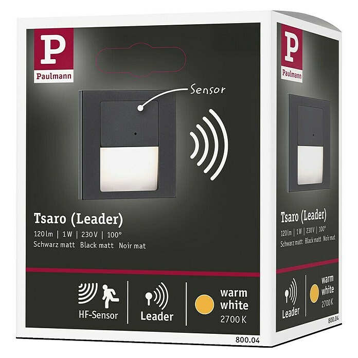 Paulmann Aplique de pared LED Tsaro Leader (L x An x Al: 3,6 x 8 x 8 cm, Blanco cálido, Negro Mate) | BAUHAUS