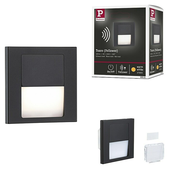 Paulmann Zidna LED svjetiljka Tsaro Follower  (1 W, D x Š x V: 3,6 x 8 x 8 cm, Crna mat, Topla bijela) | BAUHAUS