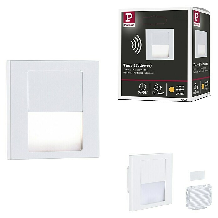 Paulmann Zidna LED svjetiljka Tsaro Follower  (1 W, D x Š x V: 3,6 x 8 x 8 cm, Bijela mat, Topla bijela) | BAUHAUS