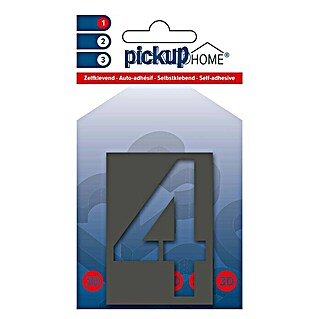 Pickup 3D Home Huisnummer Milan (Hoogte: 6 cm, Motief: 4, Grijs, Kunststof, Zelfklevend)