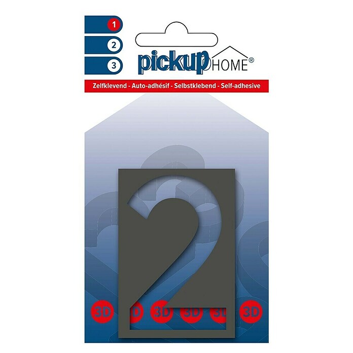 Pickup 3D Home Huisnummer Milan (Hoogte: 6 cm, Motief: 2, Grijs, Kunststof, Zelfklevend)