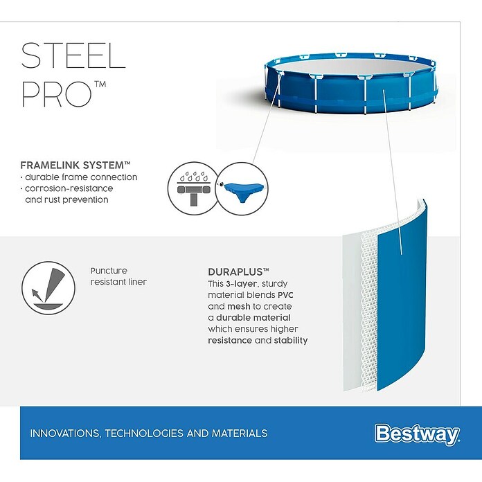 Bestway Opzetzwembad Steel Pro 366 (Ø x h: 366 x 76 cm, Blauw, 6.473 l) | BAUHAUS