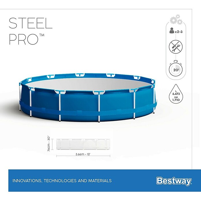 Bestway Opzetzwembad Steel Pro 366 (Ø x h: 366 x 76 cm, Blauw, 6.473 l) | BAUHAUS