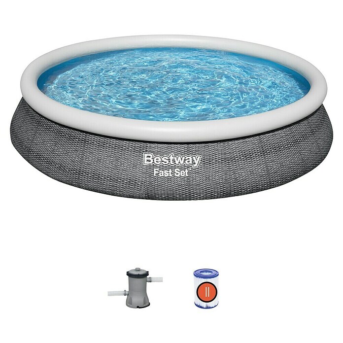 Bestway Opblaasbaar zwembad Fast Set rond Rotan 457 (Ø x h: 457 x 84 cm, Grijs, 9.677 l) | BAUHAUS