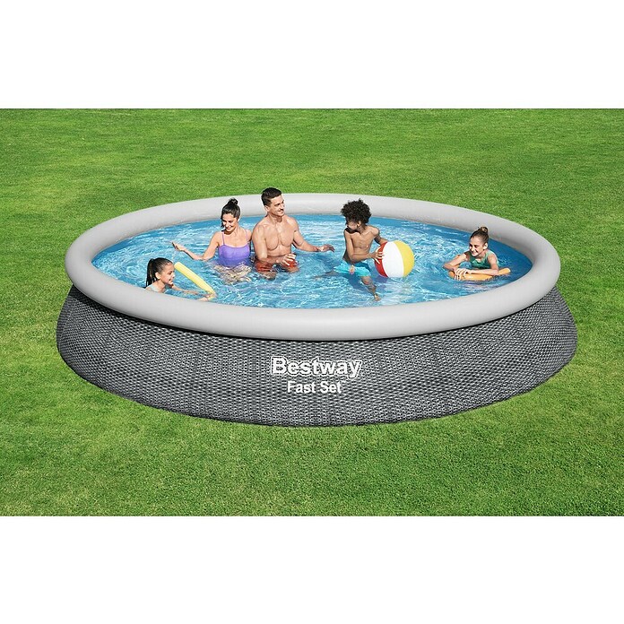 Bestway Opblaasbaar zwembad Fast Set rond Rotan 457 (Ø x h: 457 x 84 cm, Grijs, 9.677 l) | BAUHAUS