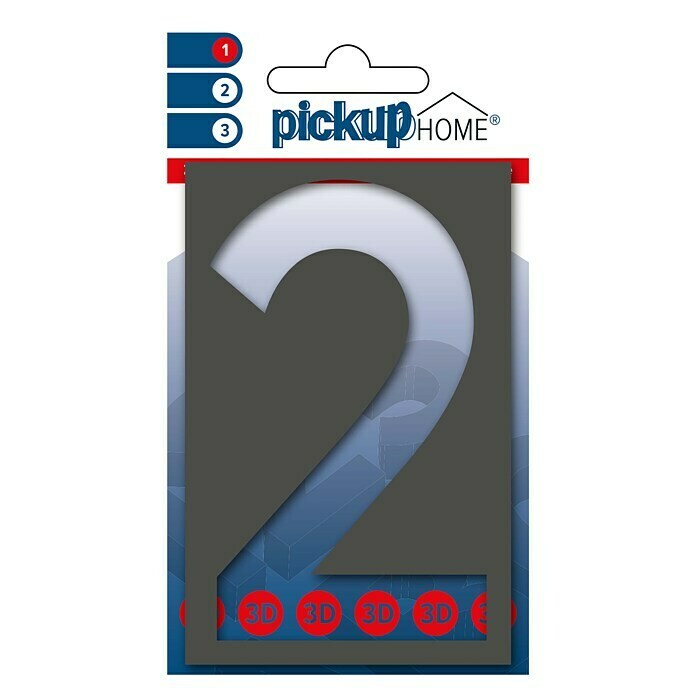 Pickup 3D Home Huisnummer (Hoogte: 10 cm, Motief: 2, Grijs, Kunststof, Zelfklevend)