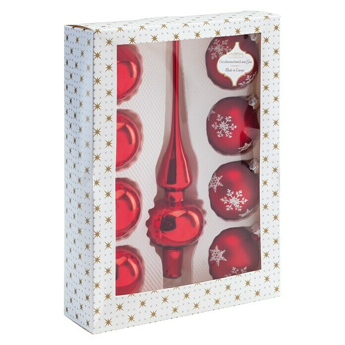 Weihnachtskugeln Set mit Spitze (8 Stk., Durchmesser: 6 cm, Glas, Rot)