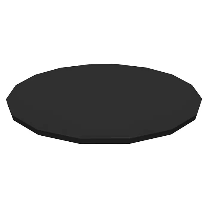 Bestway Pool-Abdeckplane - Durchmesser: 493 cm, Material: Kunststoff - Graue, runde Tischplatte mit einer glatten Oberfläche. Perfekt für moderne Wohn- oder Arbeitsbereiche, die eine schlichte Eleganz suchen.