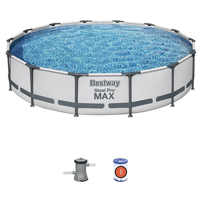 Bestway Opzetzwembad Steel Pro Max Set rond 427x84 (Ø x h: 427 x 84 cm, Grijs, 10.220 l) | BAUHAUS
