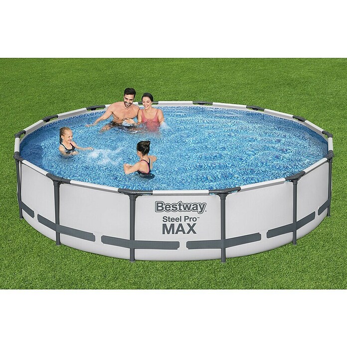 Bestway Opzetzwembad Steel Pro Max Set rond 427x84 (Ø x h: 427 x 84 cm, Grijs, 10.220 l) | BAUHAUS