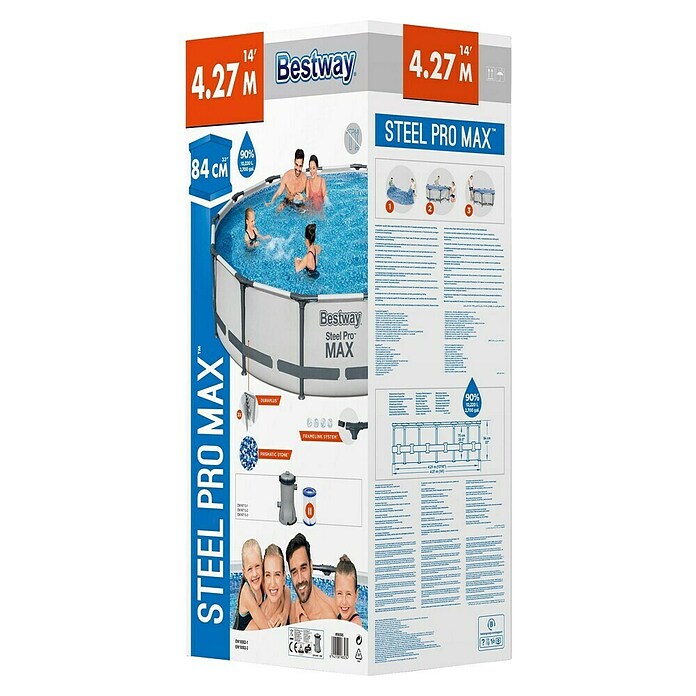Bestway Opzetzwembad Steel Pro Max Set rond 427x84 (Ø x h: 427 x 84 cm, Grijs, 10.220 l) | BAUHAUS