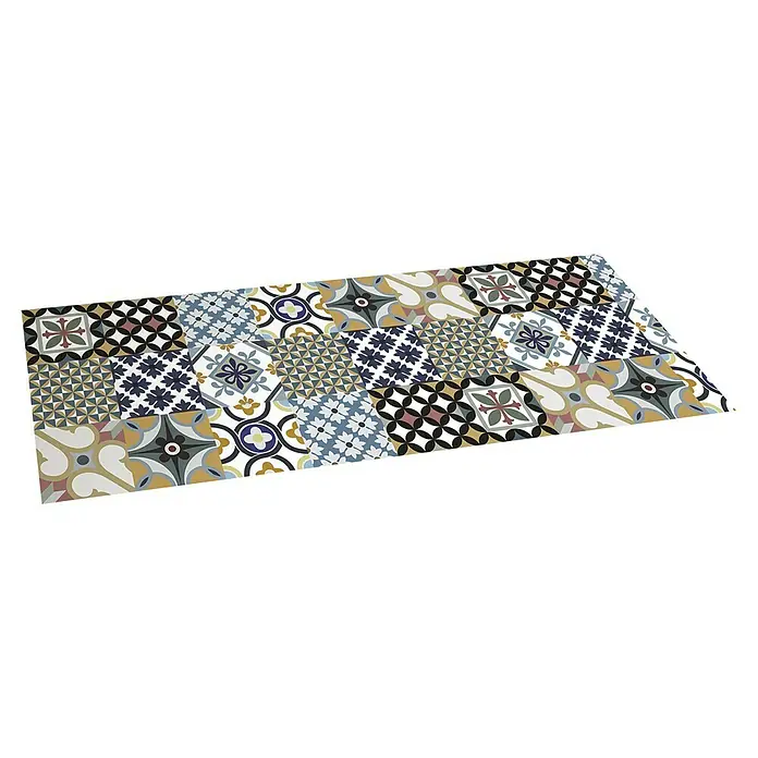 Alfombra de vinilo Croma hidráulico - Multicolor, 140 x 50 cm - Alfombra de pasillo estampada con motivos de baldosas coloridas y repetidas para una pieza única en cualquier habitación.
