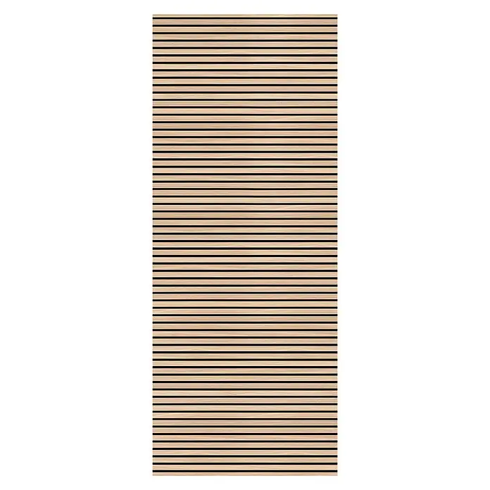 SanDesign Duschrückwandmuster - 17,5 cm x 7 cm x 3 mm, Scandi Light Stripe - Akustikplatte aus hellem Naturholz mit horizontalen Lamellen und dunklen Rillen.