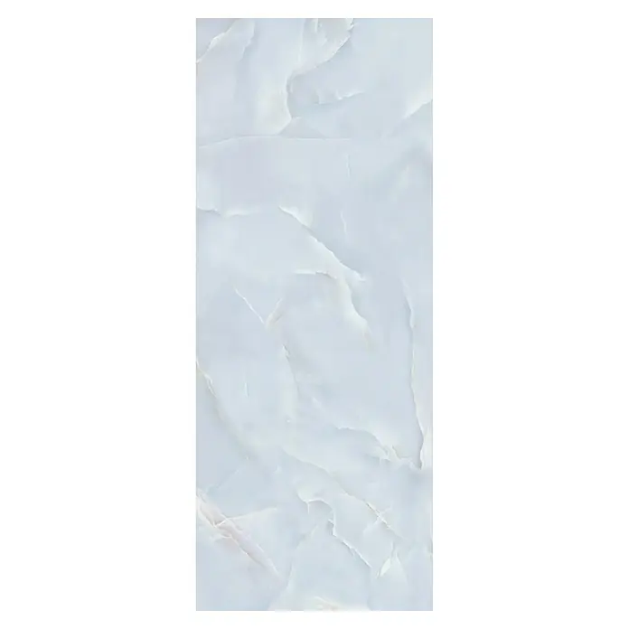 SanDesign Duschrückwandmuster - 17,5 cm x 7 cm x 3 mm, Light Blue - Hellblaue Onyx-Marmorfliese mit natürlicher weißer und beiger Maserung.
