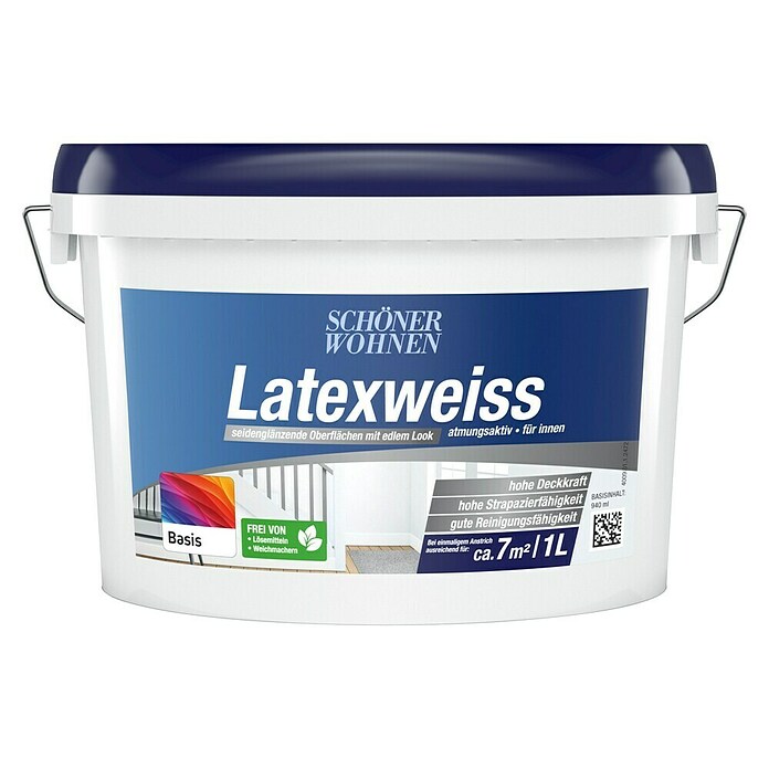 Schöner Wohnen Latexfarbe Latexweiß Basis 1 (Basismischfarbe, 1 l, Seidenglänzend)