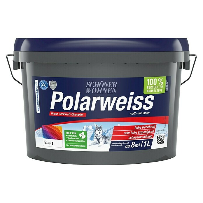 SCHÖNER WOHNEN-Farbe Mix Wandfarbe Polarweiß zum Mischen lassen (Basismischfarbe 2, Matt, 1 l, Konservierungsmittelfrei) | BAUHAUS